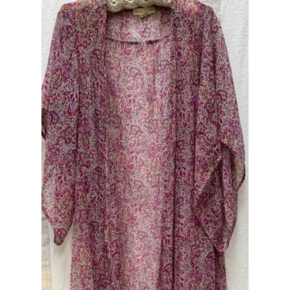 Staring At Stars Pink Purple Sheer Paisley Duster Bohemian Size Large